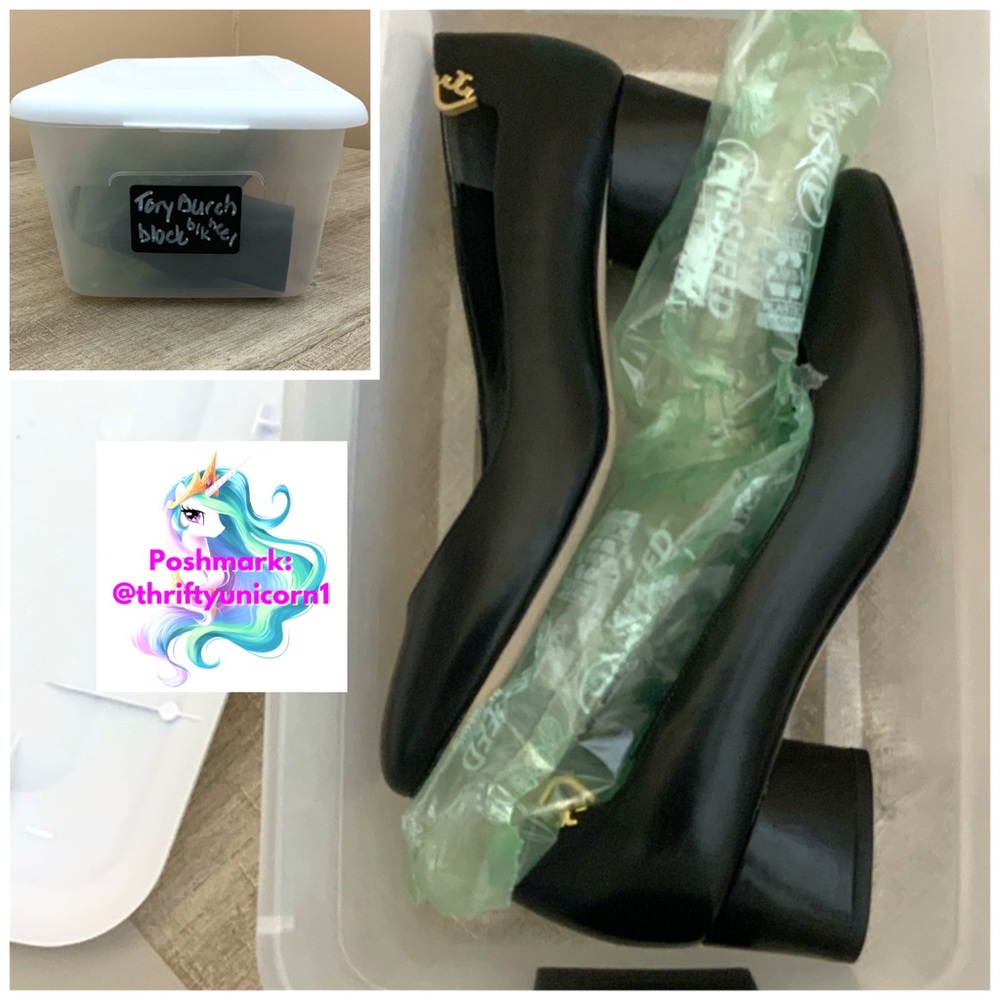 Tory Burch Elizabeth Black Leather Pumps Heels ~ Size 6.5 - Picture 11 of 12